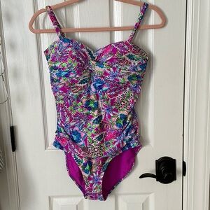 Stella Parker Floral Magenta One-Piece Swimsuit with Adjustable Straps
